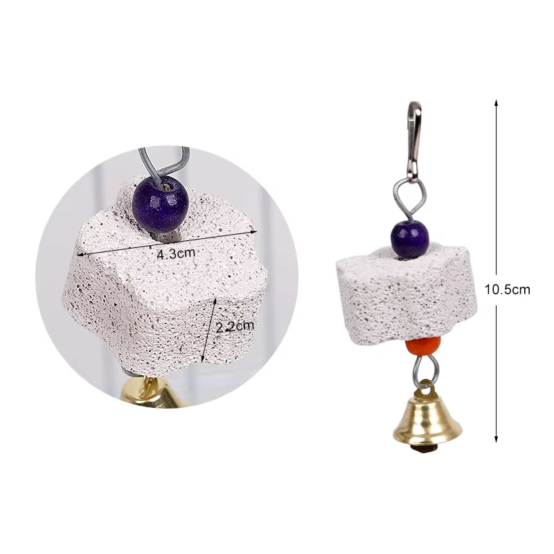 Bird Chew Toy with Bells – Parrot Beak Grinding Calcium Stone for Cages
