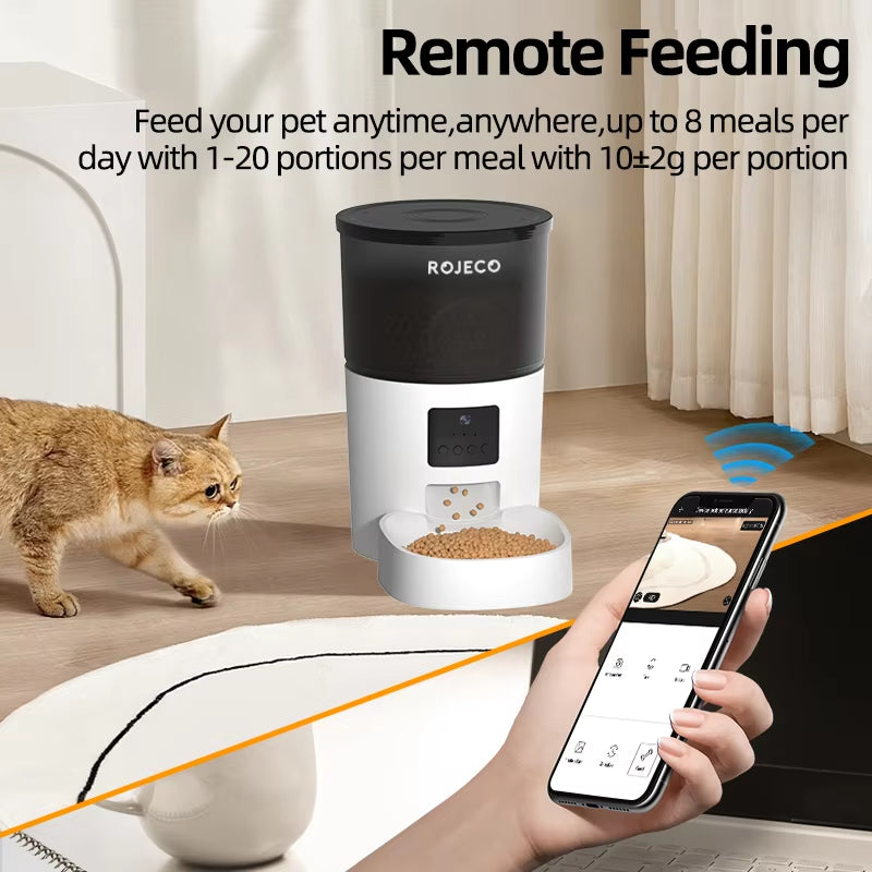 Smart Automatic Cat Feeder with HD Camera & App Control – WiFi Pet Food Dispenser with Voice Recorder & Remote Feeding for Cats & Dogs