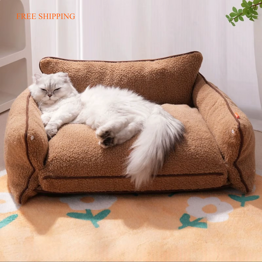 Berber Fleece Dog Bed – Thick, Ultra-Soft Sofa-Style Pet Bed for Cats & Small Dogs | Detachable & Washable with PP Cotton Filling