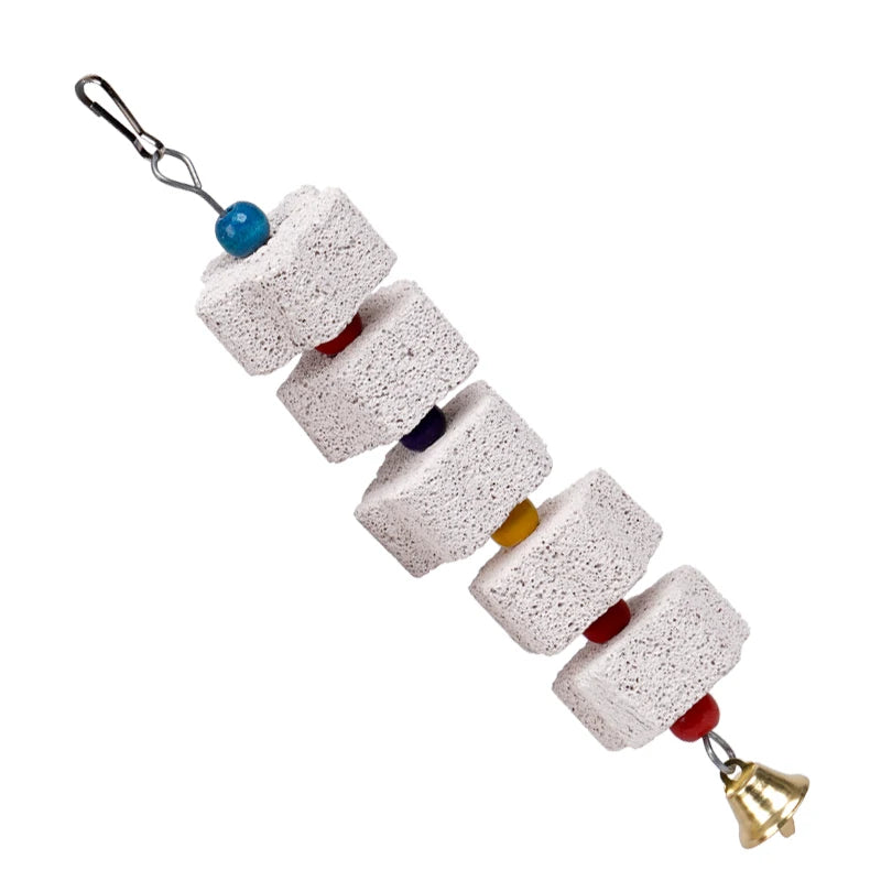 Bird Chew Toy with Bells – Parrot Beak Grinding Calcium Stone for Cages