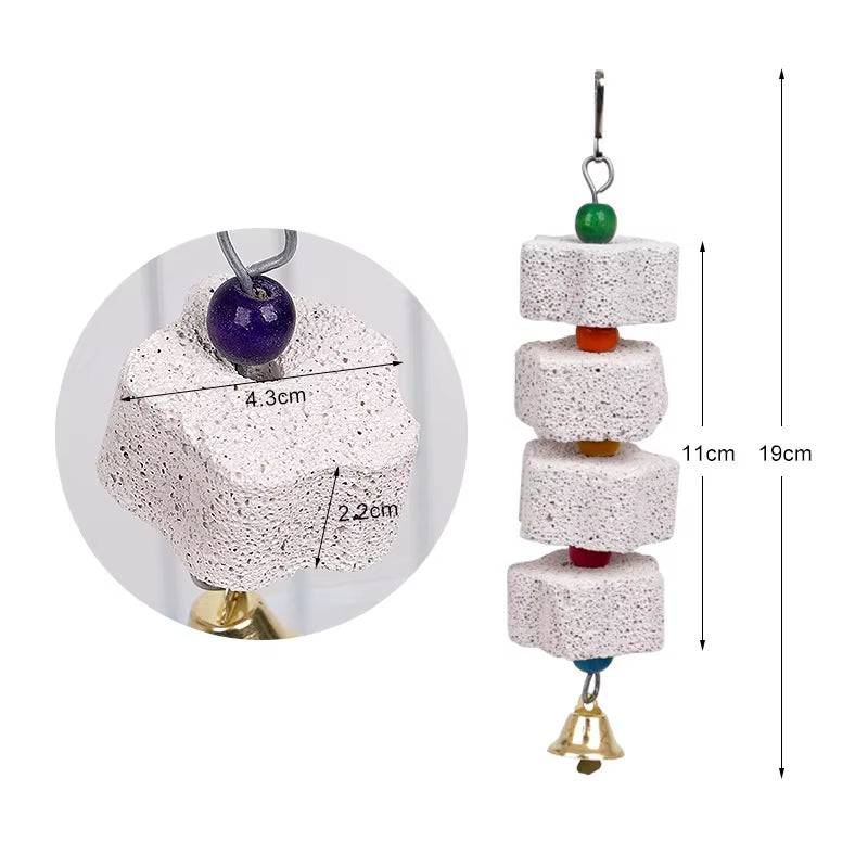 Bird Chew Toy with Bells – Parrot Beak Grinding Calcium Stone for Cages