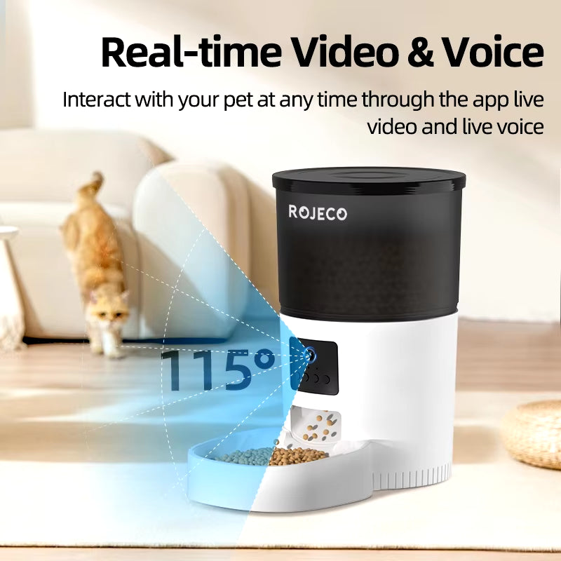 Smart Automatic Cat Feeder with HD Camera & App Control – WiFi Pet Food Dispenser with Voice Recorder & Remote Feeding for Cats & Dogs
