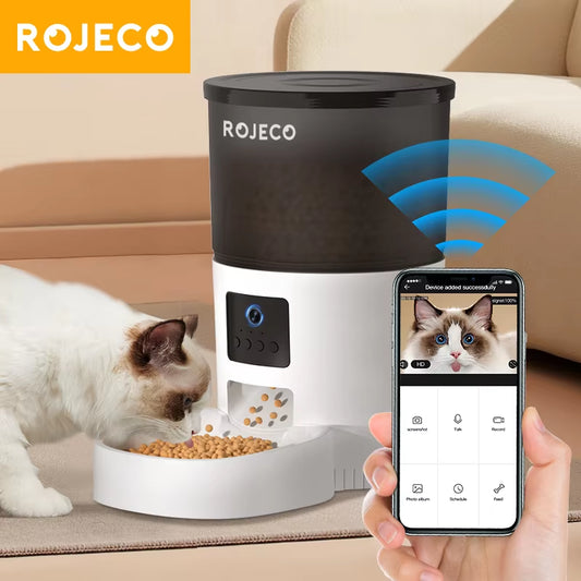 Smart Automatic Cat Feeder with HD Camera & App Control – WiFi Pet Food Dispenser with Voice Recorder & Remote Feeding for Cats & Dogs