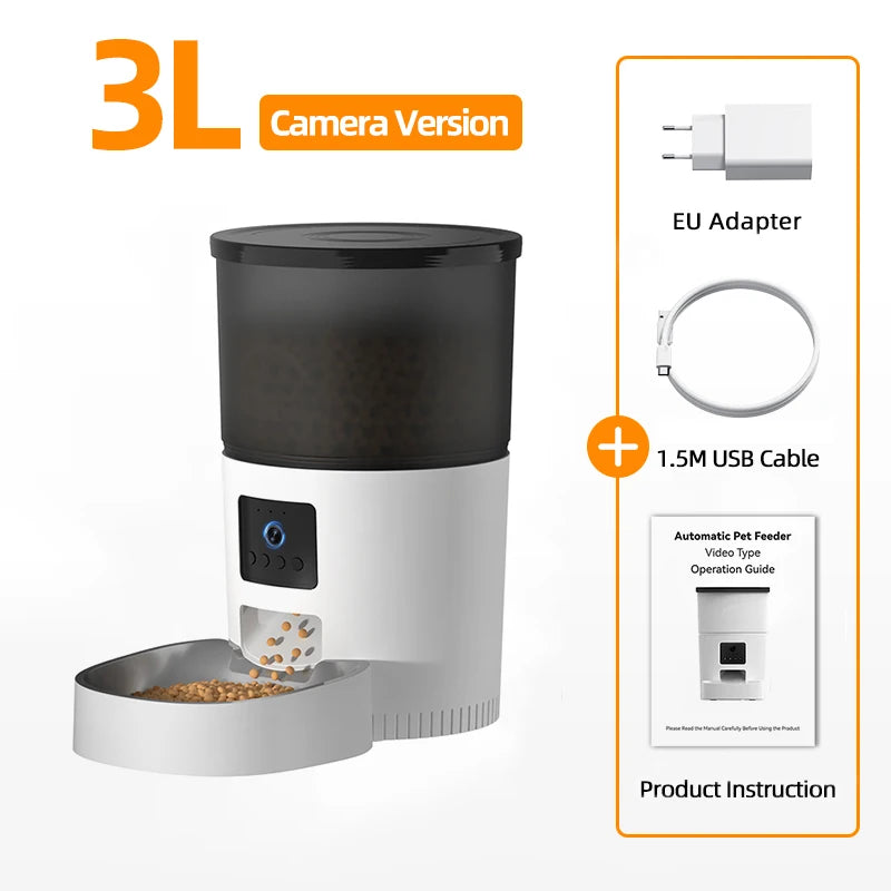 Smart Automatic Cat Feeder with HD Camera & App Control – WiFi Pet Food Dispenser with Voice Recorder & Remote Feeding for Cats & Dogs