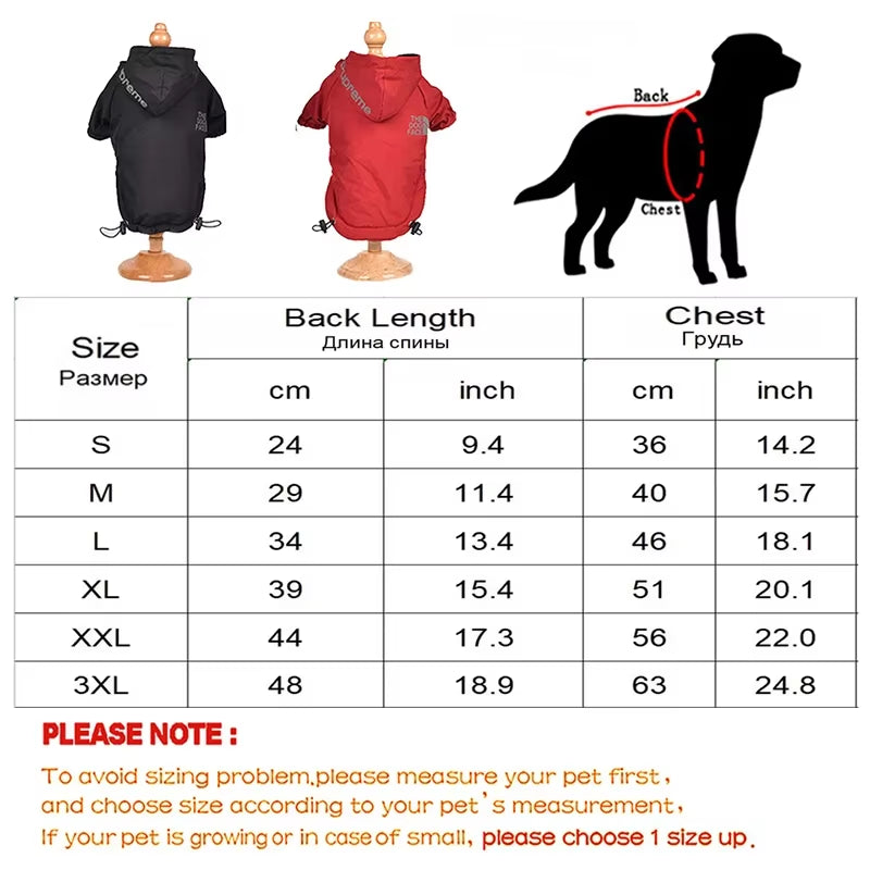 Waterproof Dog Coat with Reflective Strips – Warm Cotton Hoodie Jacket for Dogs & Cats – Winter & Autumn Pet Clothing