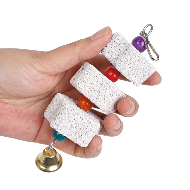 Bird Chew Toy with Bells – Parrot Beak Grinding Calcium Stone for Cages