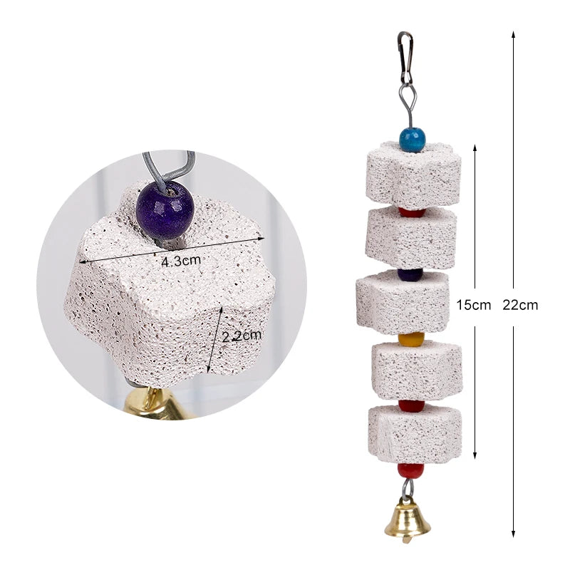 Bird Chew Toy with Bells – Parrot Beak Grinding Calcium Stone for Cages