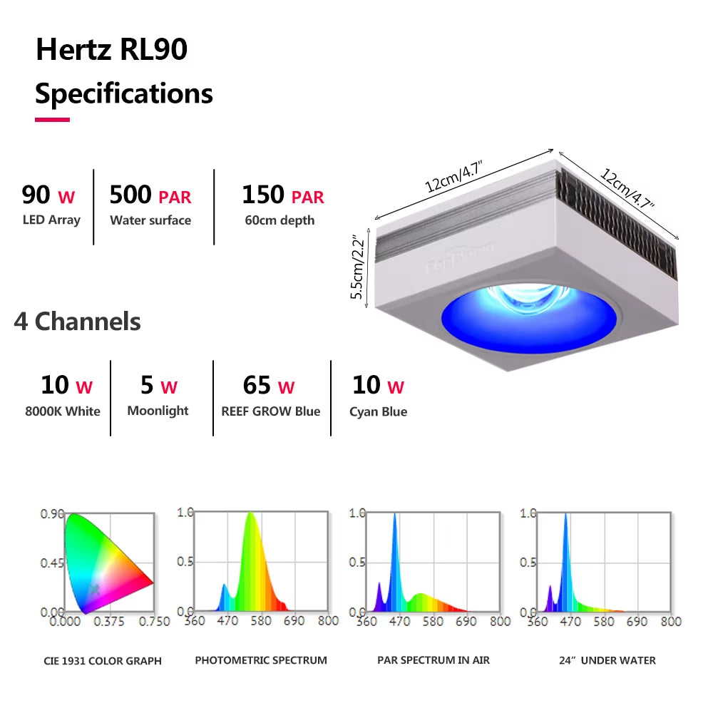 RL90 100W WiFi LED Aquarium Light – Full Spectrum Reef Lighting for SPS/LPS Corals & Saltwater Marine Fish Tanks