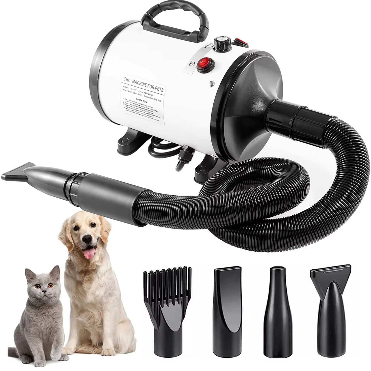 High-Power 2800W Pet Grooming Dryer – Adjustable Speed & Temperature Dog Blow Dryer for Fast Drying – Professional Hair Dryer for Dogs & Cats