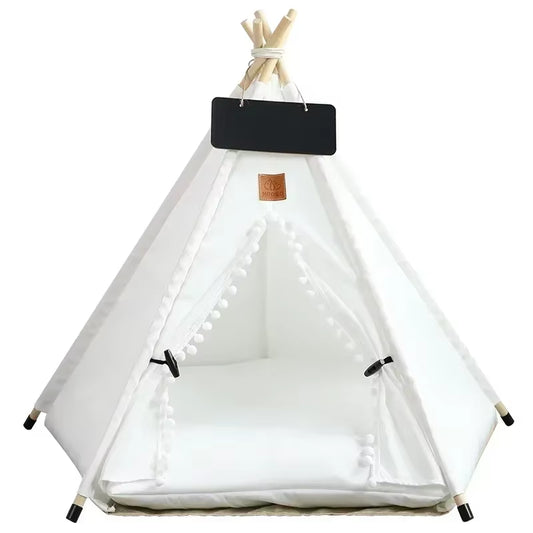 Pet Teepee Tent for Cats & Small Dogs – Portable Indoor Dog House with Washable Cushion & Chalkboard Sign | Cozy Cat Bed & Puppy Hideaway