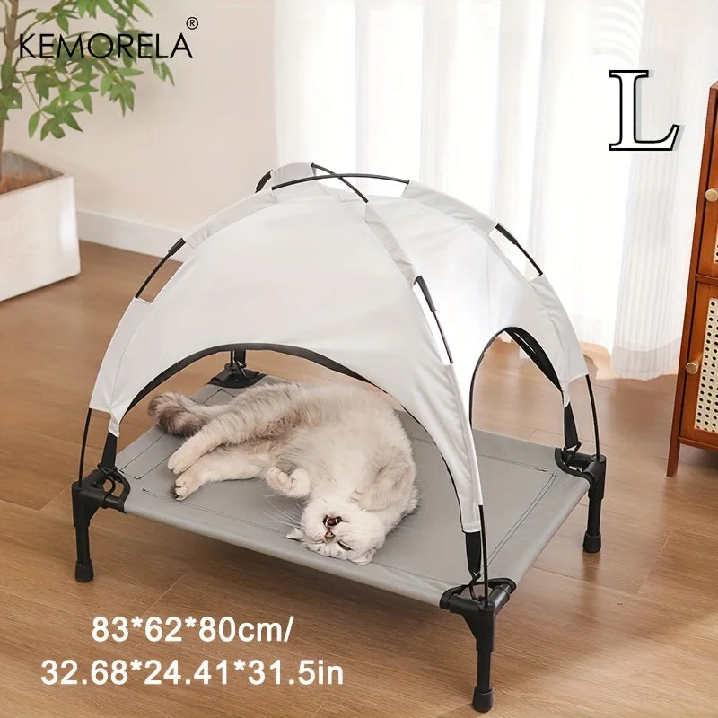 Large Elevated Dog Bed with Detachable Canopy Portable Indoor & Outdoor Pet Cot for Camping & Beach Fabric for Medium/Small Dogs