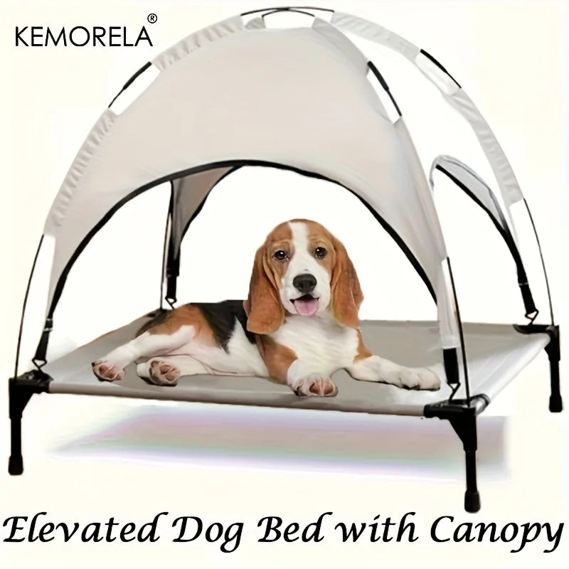 Large Elevated Dog Bed with Detachable Canopy Portable Indoor & Outdoor Pet Cot for Camping & Beach Fabric for Medium/Small Dogs