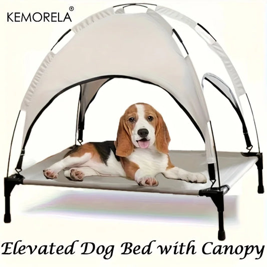 Large Elevated Dog Bed with Detachable Canopy Portable Indoor & Outdoor Pet Cot for Camping & Beach Fabric for Medium/Small Dogs