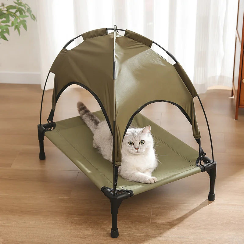 Large Elevated Dog Bed with Detachable Canopy Portable Indoor & Outdoor Pet Cot for Camping & Beach Fabric for Medium/Small Dogs
