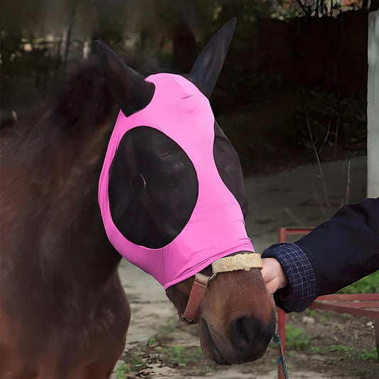 Anti Fly Stretchy Knitted Mesh Mask Breathable Fly Mask Bonnet Net Ear Protection Equine Mask Horse Riding Equestrian Equipment
