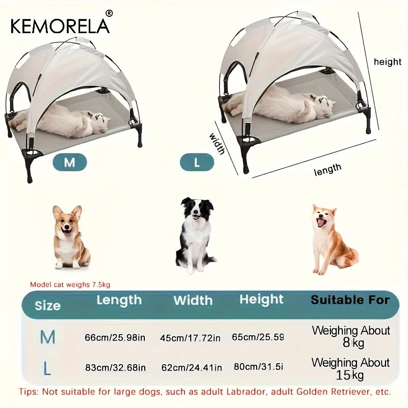 Large Elevated Dog Bed with Detachable Canopy Portable Indoor & Outdoor Pet Cot for Camping & Beach Fabric for Medium/Small Dogs