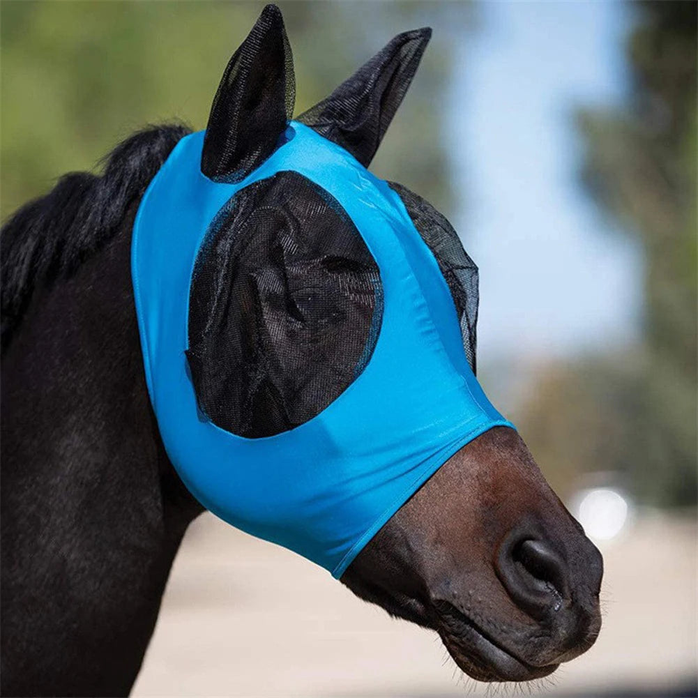 Anti Fly Stretchy Knitted Mesh Mask Breathable Fly Mask Bonnet Net Ear Protection Equine Mask Horse Riding Equestrian Equipment