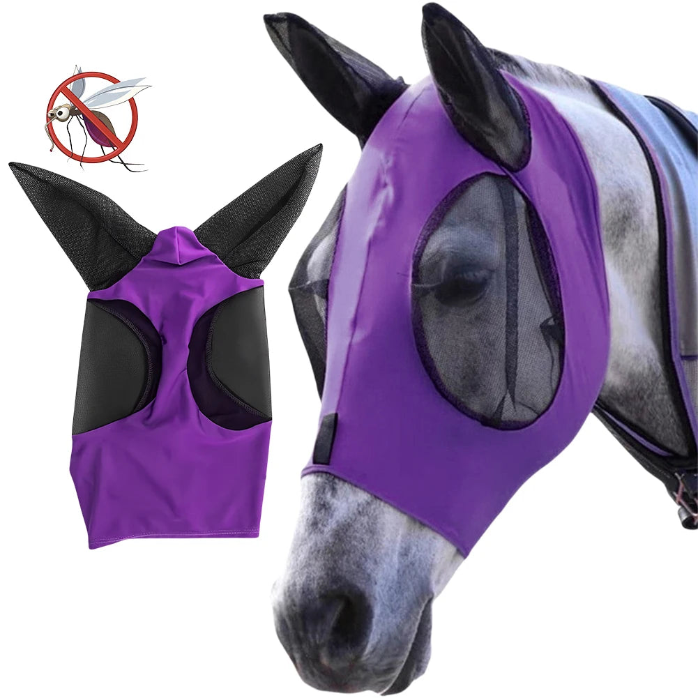 Anti Fly Stretchy Knitted Mesh Mask Breathable Fly Mask Bonnet Net Ear Protection Equine Mask Horse Riding Equestrian Equipment