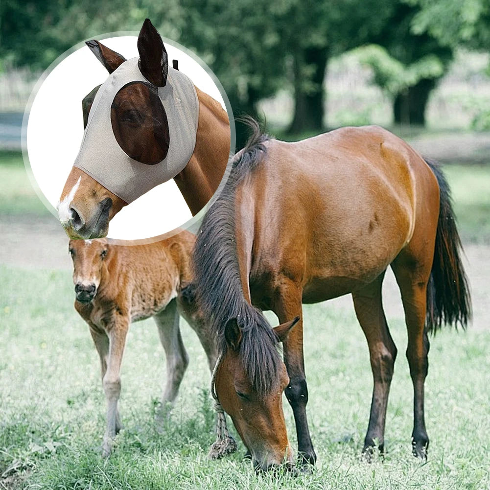 Anti Fly Stretchy Knitted Mesh Mask Breathable Fly Mask Bonnet Net Ear Protection Equine Mask Horse Riding Equestrian Equipment