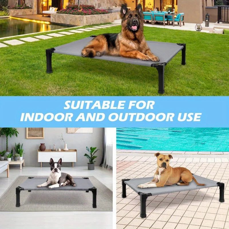 Large Elevated Dog Bed with Detachable Canopy Portable Indoor & Outdoor Pet Cot for Camping & Beach Fabric for Medium/Small Dogs