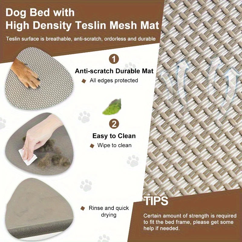 Large Elevated Dog Bed with Detachable Canopy Portable Indoor & Outdoor Pet Cot for Camping & Beach Fabric for Medium/Small Dogs