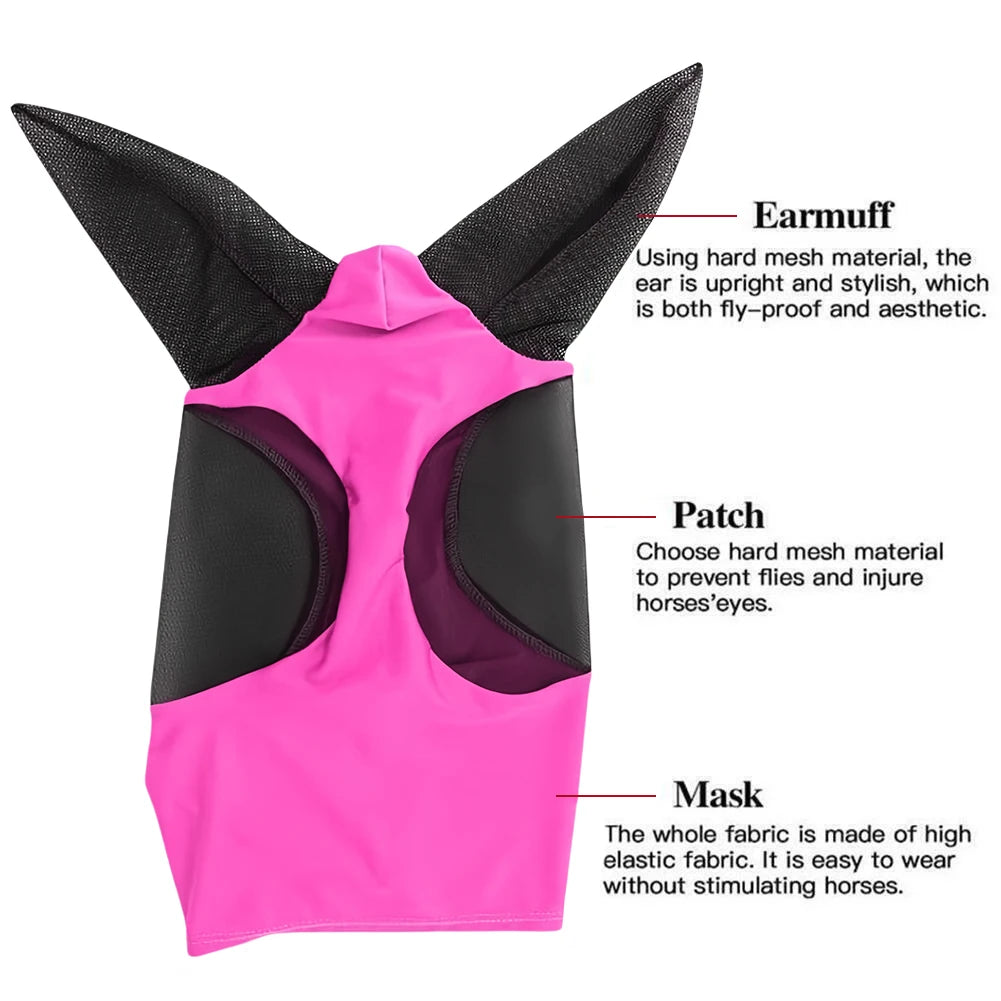 Anti Fly Stretchy Knitted Mesh Mask Breathable Fly Mask Bonnet Net Ear Protection Equine Mask Horse Riding Equestrian Equipment