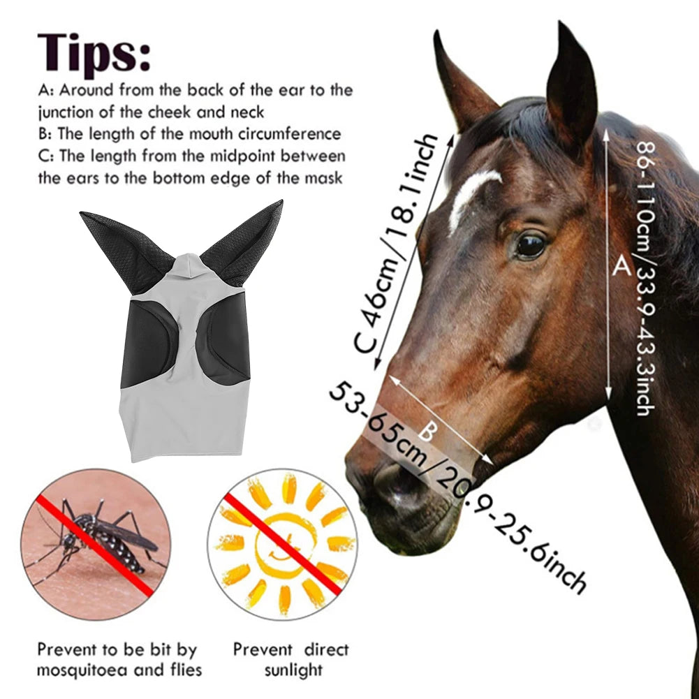 Anti Fly Stretchy Knitted Mesh Mask Breathable Fly Mask Bonnet Net Ear Protection Equine Mask Horse Riding Equestrian Equipment