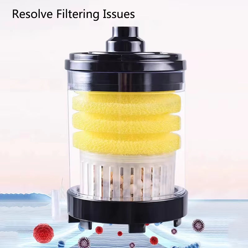 Aquarium Waste Collector & Filter – Fish Poop Suction Cleaner with Biochemical Sponges, Media Balls & Oxygen Booster for Crystal Clear Tanks