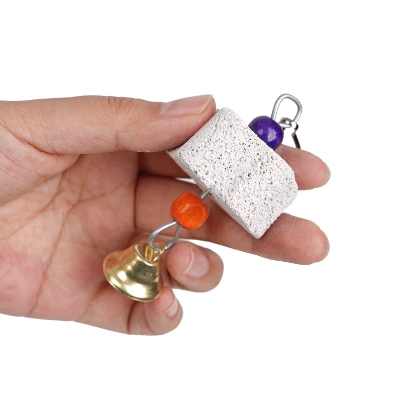 Bird Chew Toy with Bells – Parrot Beak Grinding Calcium Stone for Cages