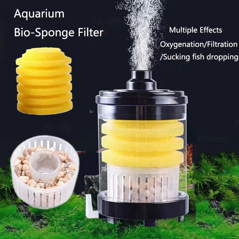 Aquarium Waste Collector & Filter – Fish Poop Suction Cleaner with Biochemical Sponges, Media Balls & Oxygen Booster for Crystal Clear Tanks