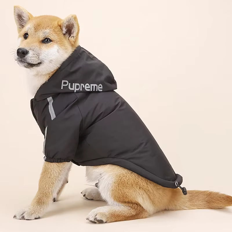 Waterproof Dog Coat with Reflective Strips – Warm Cotton Hoodie Jacket for Dogs & Cats – Winter & Autumn Pet Clothing