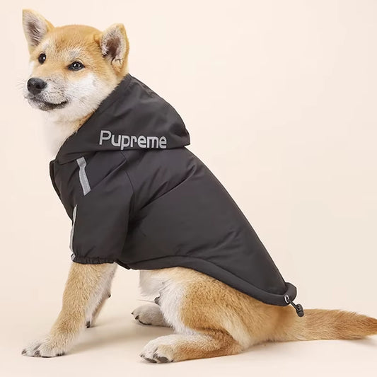 Waterproof Dog Coat with Reflective Strips – Warm Cotton Hoodie Jacket for Dogs & Cats – Winter & Autumn Pet Clothing