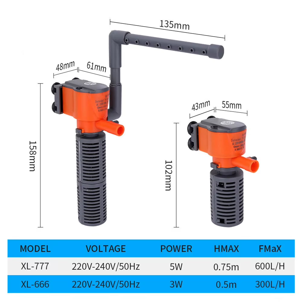3W 5W Mini Aquarium 3 in 1 Internal Pump Fish Tank Filter Water Circulation Pump