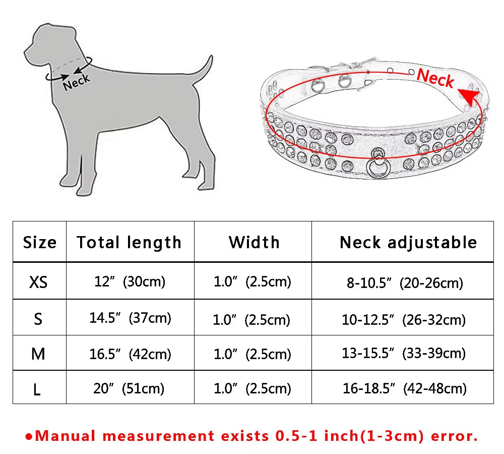 Rhinestone Suede Dog Collar – 3-Row Sparkling Diamante Collar for Small & Medium Dogs and Cats – Adjustable Bling Pet Collar in 5 Colors