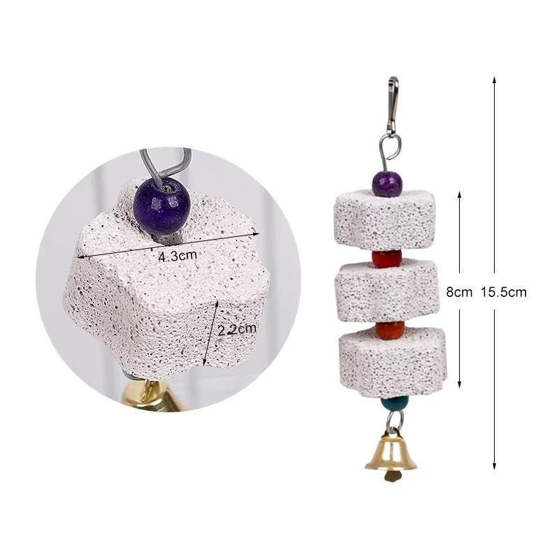 Bird Chew Toy with Bells – Parrot Beak Grinding Calcium Stone for Cages