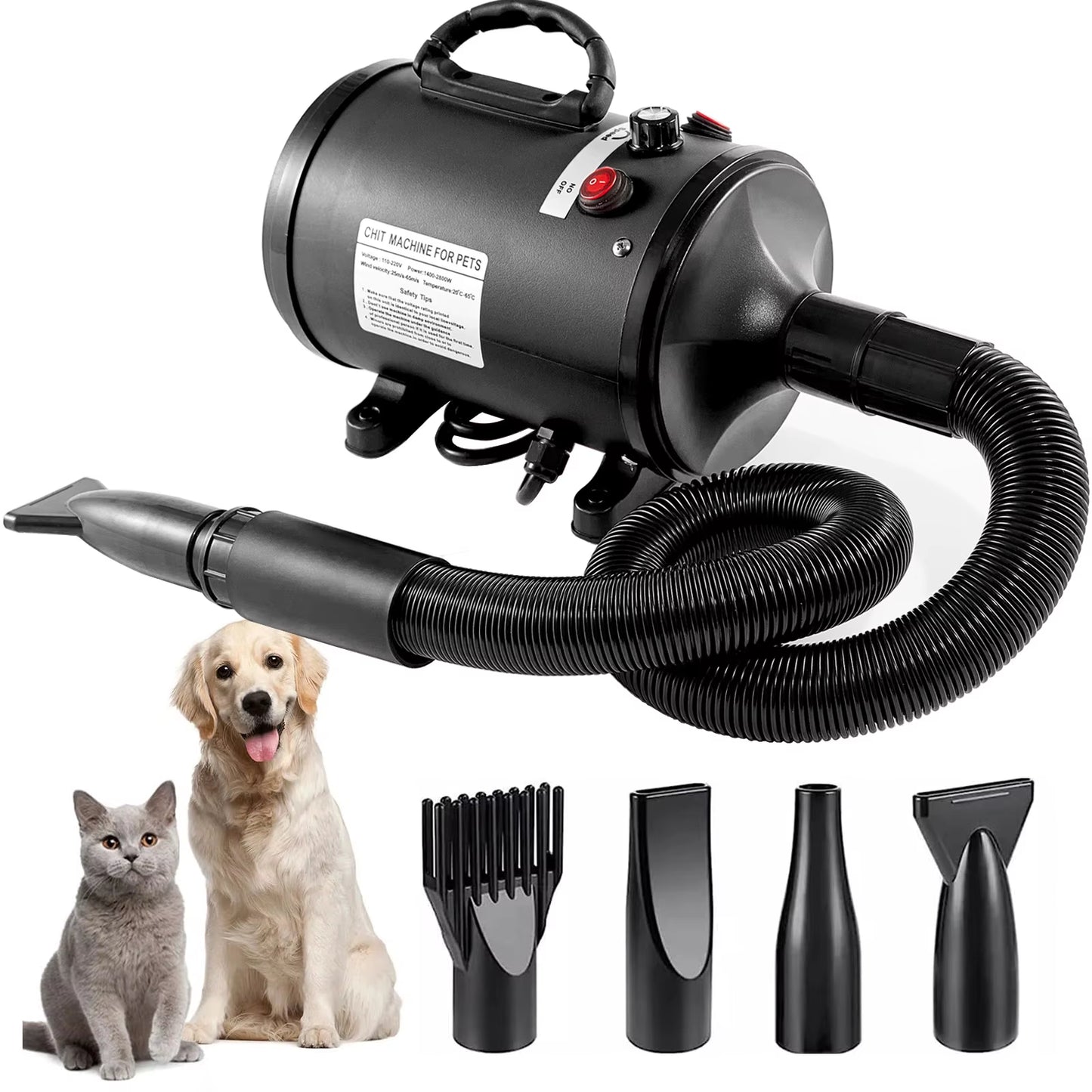 High-Power 2800W Pet Grooming Dryer – Adjustable Speed & Temperature Dog Blow Dryer for Fast Drying – Professional Hair Dryer for Dogs & Cats