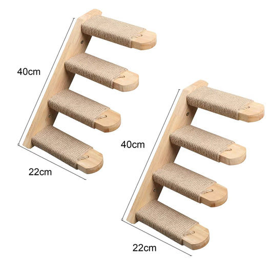 Wall-Mounted Cat Tree Set – Wooden Cat Shelves with Scratching Post, Hammock, Rope Ladder & Jumping Platform for Indoor Cats
