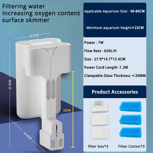 Small Medium Aquarium Waterfall Wall Mounted Filtration Filter Adjustable Flow Surface Skimmer Fish Tank Waterfall Oxygenation