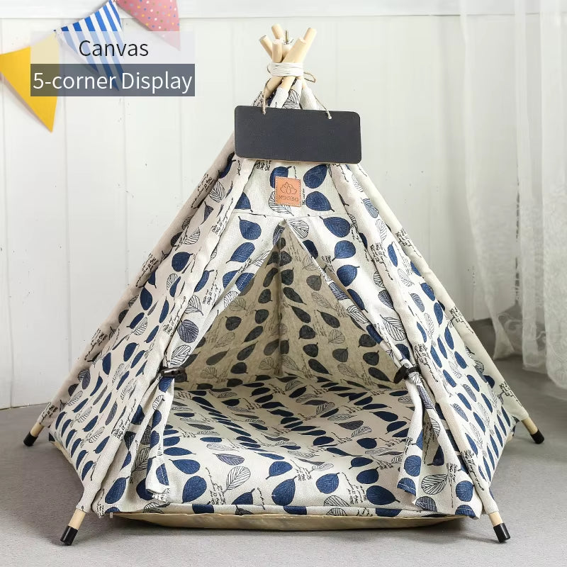 Pet Teepee Tent for Cats & Small Dogs – Portable Indoor Dog House with Washable Cushion & Chalkboard Sign | Cozy Cat Bed & Puppy Hideaway