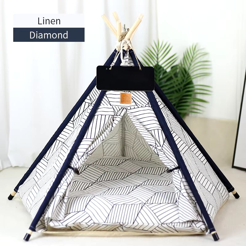 Pet Teepee Tent for Cats & Small Dogs – Portable Indoor Dog House with Washable Cushion & Chalkboard Sign | Cozy Cat Bed & Puppy Hideaway
