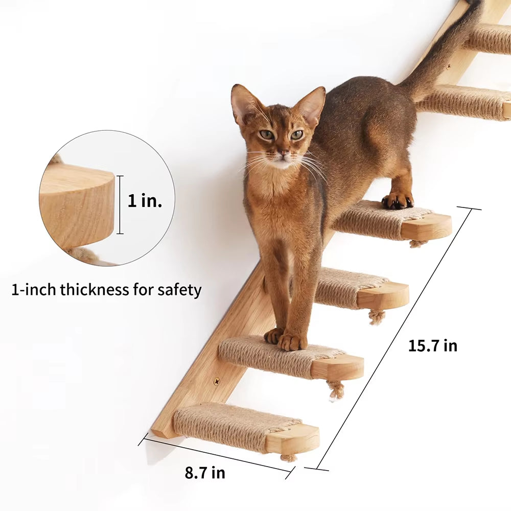 Wall-Mounted Cat Tree Set – Wooden Cat Shelves with Scratching Post, Hammock, Rope Ladder & Jumping Platform for Indoor Cats