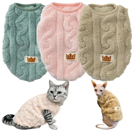 Soft Fleece Cat Sweater – Cozy Winter Vest, Warm Pullover Jacket for Sphynx Cats, Cats & Kittens
