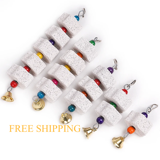 Bird Chew Toy with Bells – Parrot Beak Grinding Calcium Stone for Cages