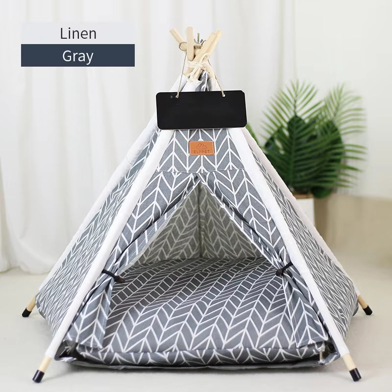 Pet Teepee Tent for Cats & Small Dogs – Portable Indoor Dog House with Washable Cushion & Chalkboard Sign | Cozy Cat Bed & Puppy Hideaway