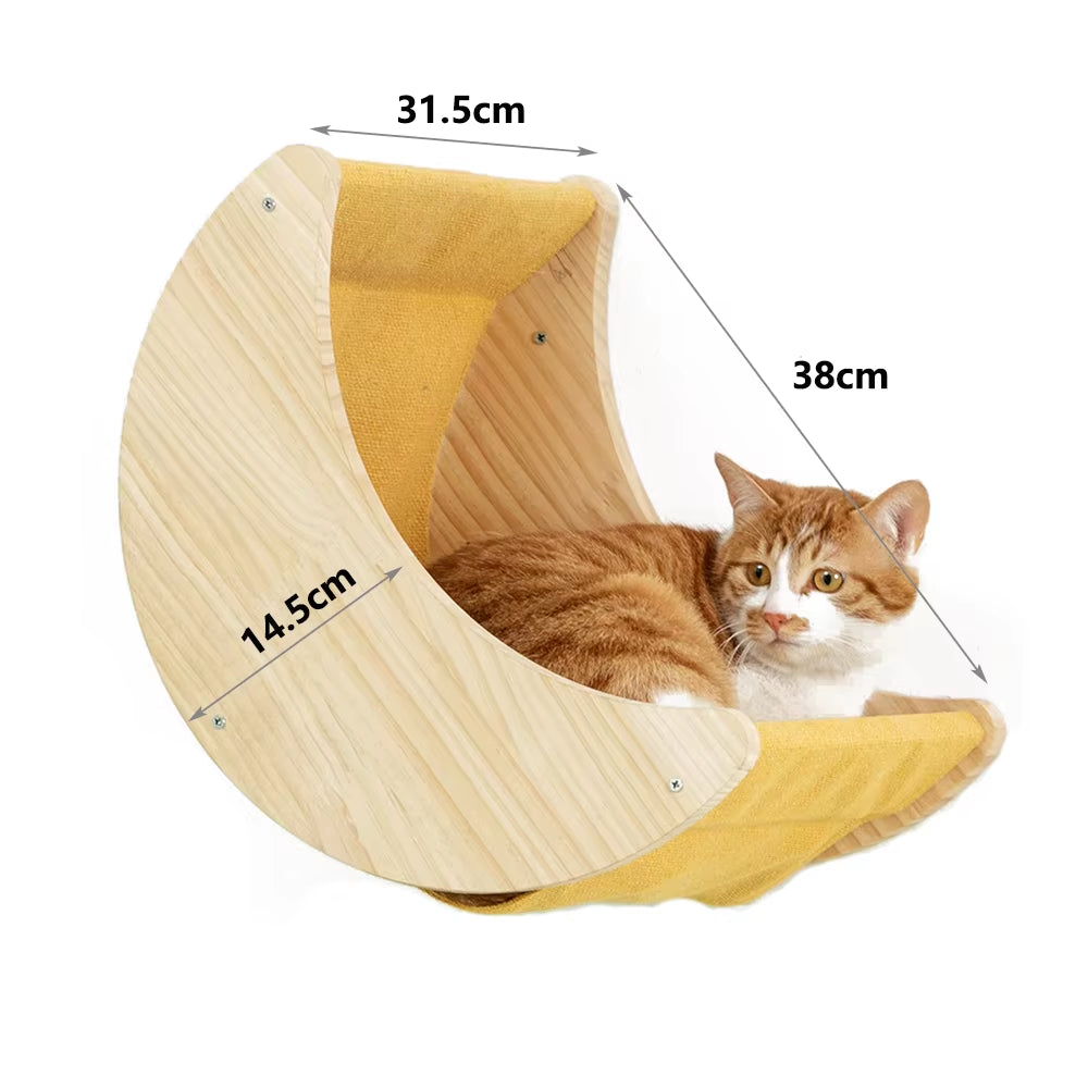 Wall-Mounted Cat Tree Set – Wooden Cat Shelves with Scratching Post, Hammock, Rope Ladder & Jumping Platform for Indoor Cats
