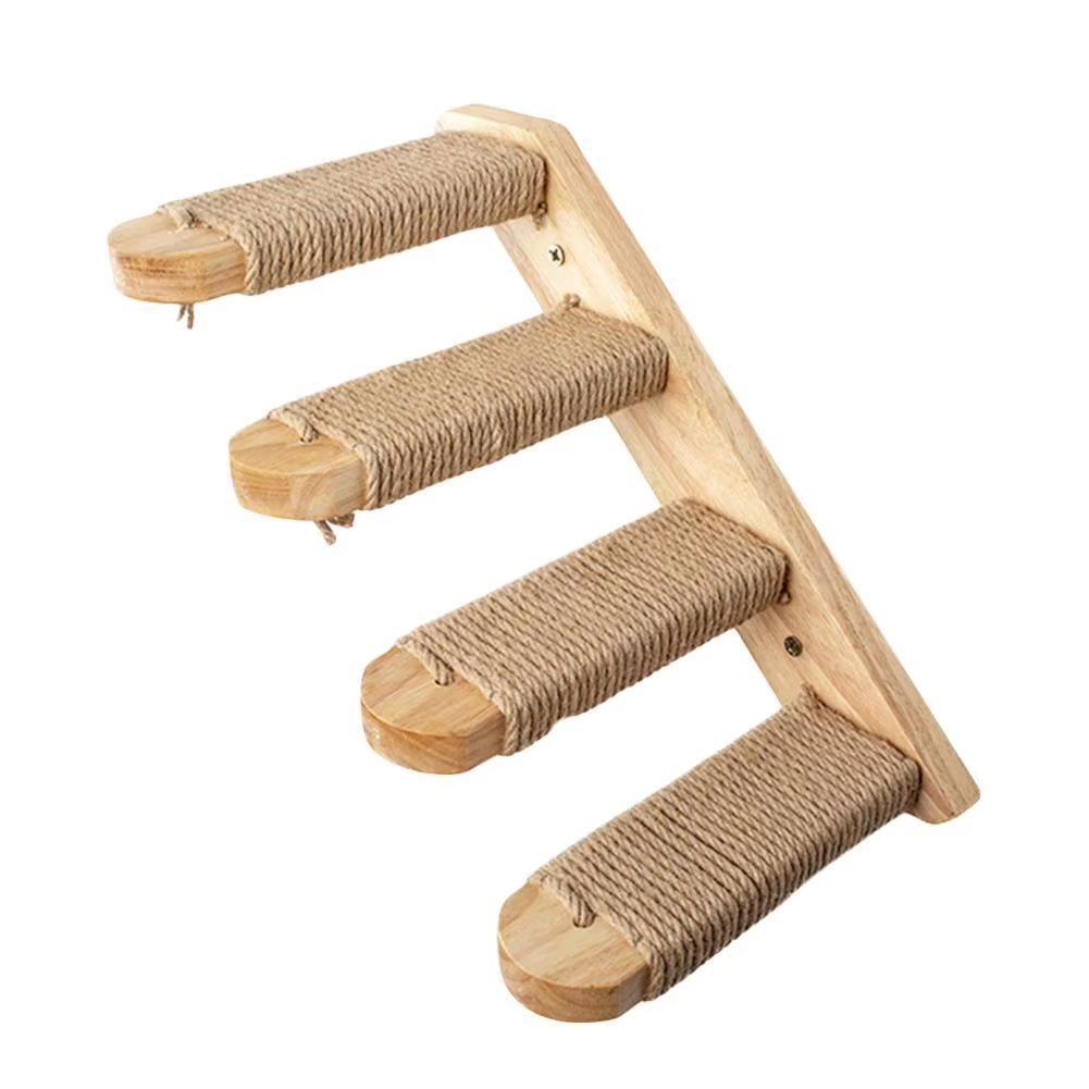 Wall-Mounted Cat Tree Set – Wooden Cat Shelves with Scratching Post, Hammock, Rope Ladder & Jumping Platform for Indoor Cats