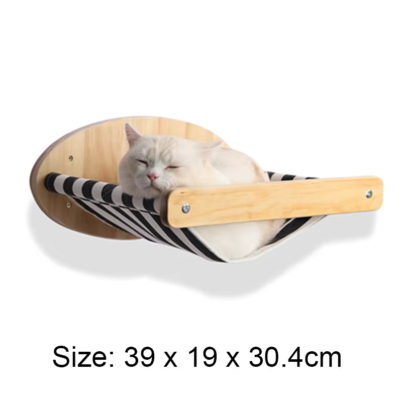 Wall-Mounted Cat Tree Set – Wooden Cat Shelves with Scratching Post, Hammock, Rope Ladder & Jumping Platform for Indoor Cats