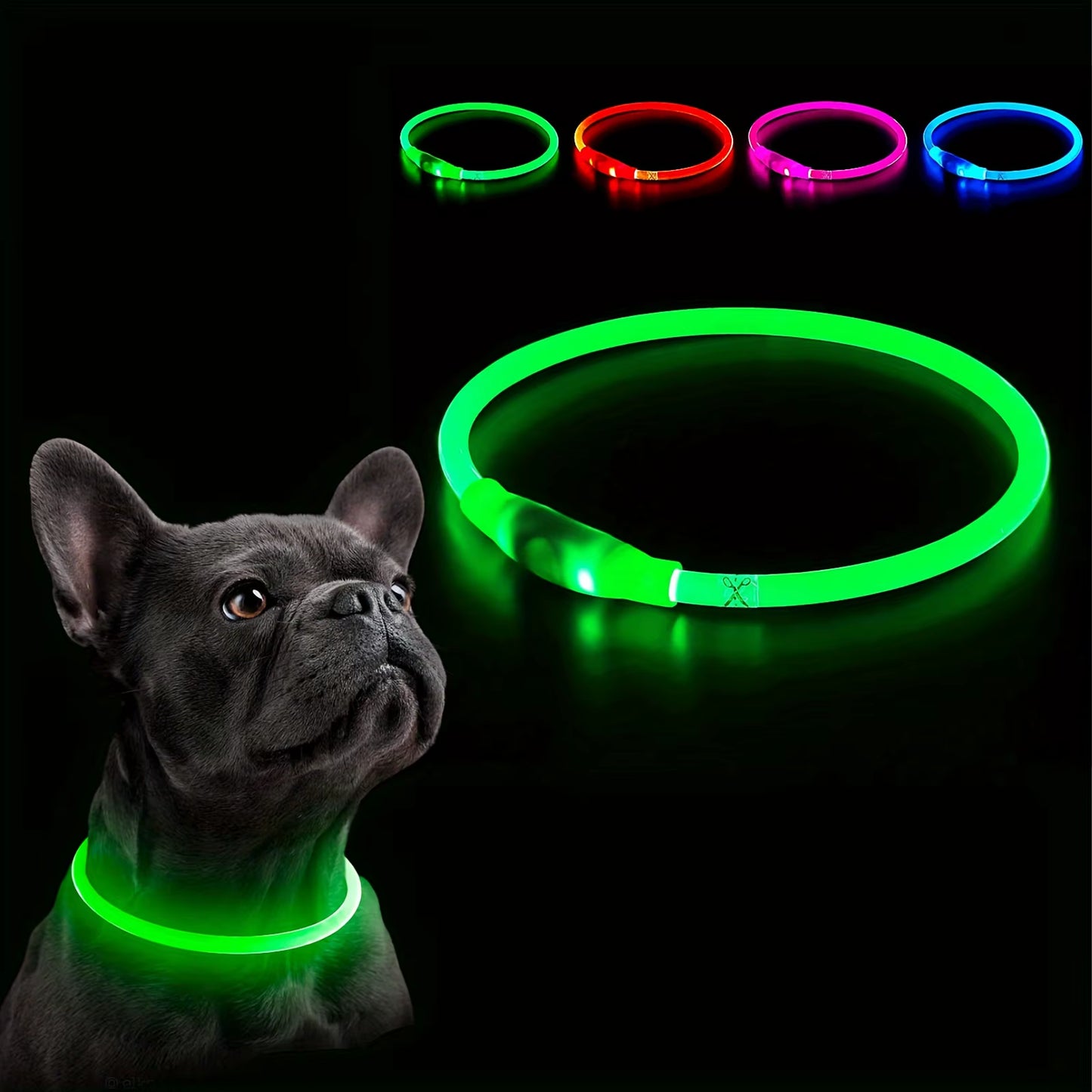 LED Light-Up Dog Collar – USB Rechargeable, Glow-in-the-Dark, Anti-Lost Safety Necklace for Pets