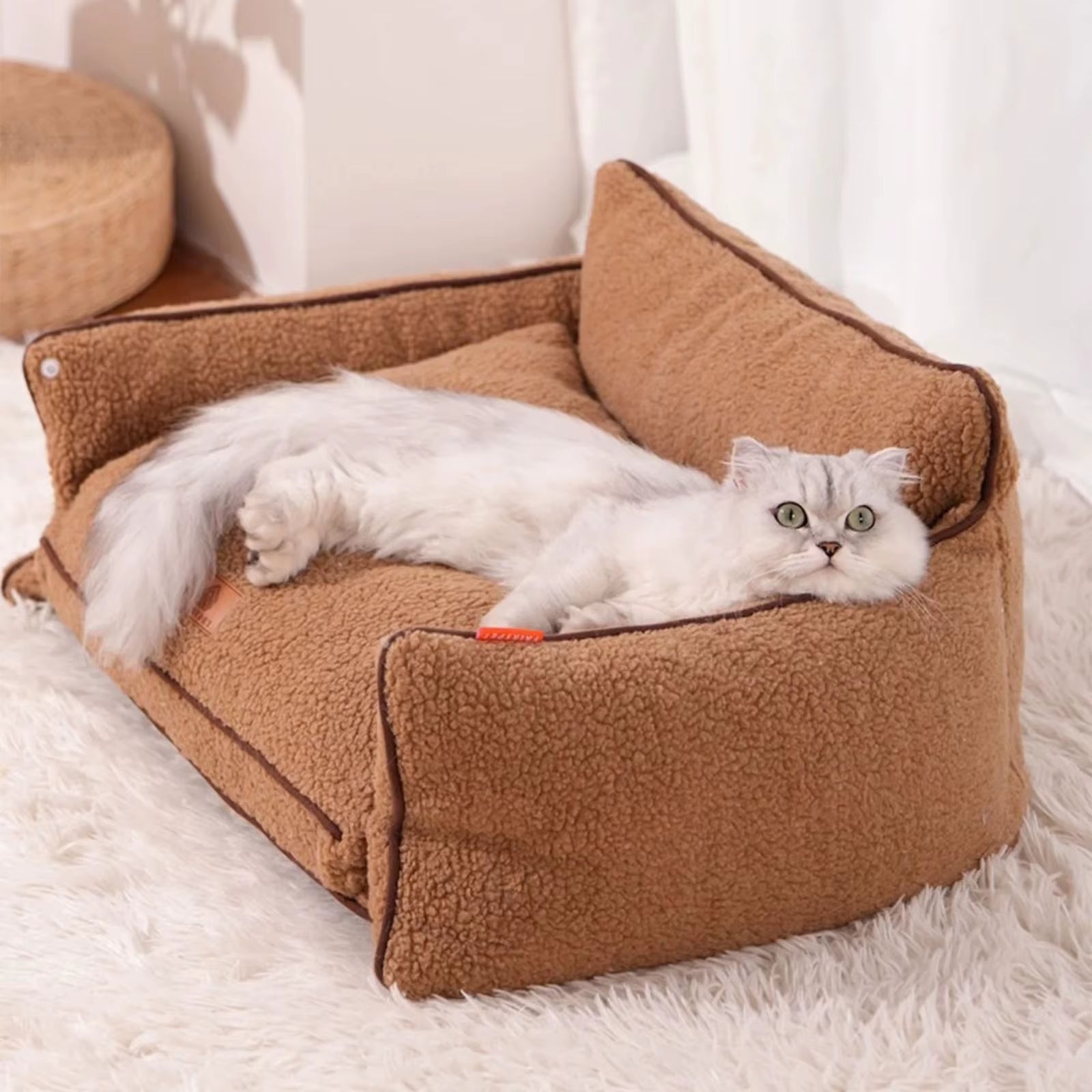 Berber Fleece Dog Bed – Thick, Ultra-Soft Sofa-Style Pet Bed for Cats & Small Dogs | Detachable & Washable with PP Cotton Filling