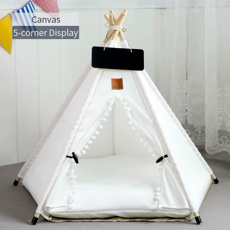 Pet Teepee Tent for Cats & Small Dogs – Portable Indoor Dog House with Washable Cushion & Chalkboard Sign | Cozy Cat Bed & Puppy Hideaway